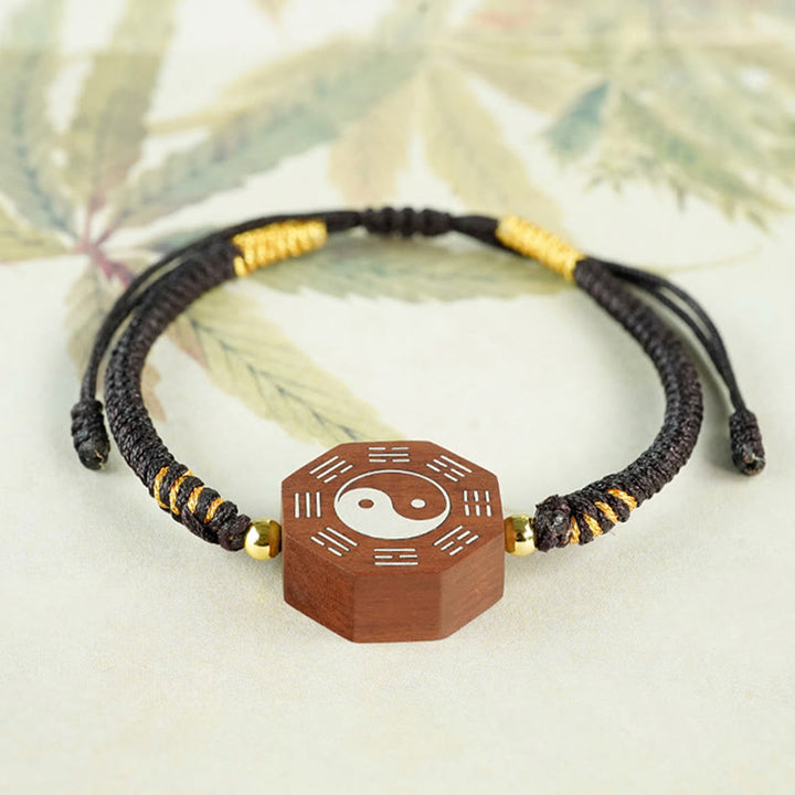 Bracelet de protection de la Grande Ourse en Buddha Stones, petite feuille, bois de santal rouge, bois de jujubier, bois d'ébène, incrustation d'argent, Yin Yang, Bagua