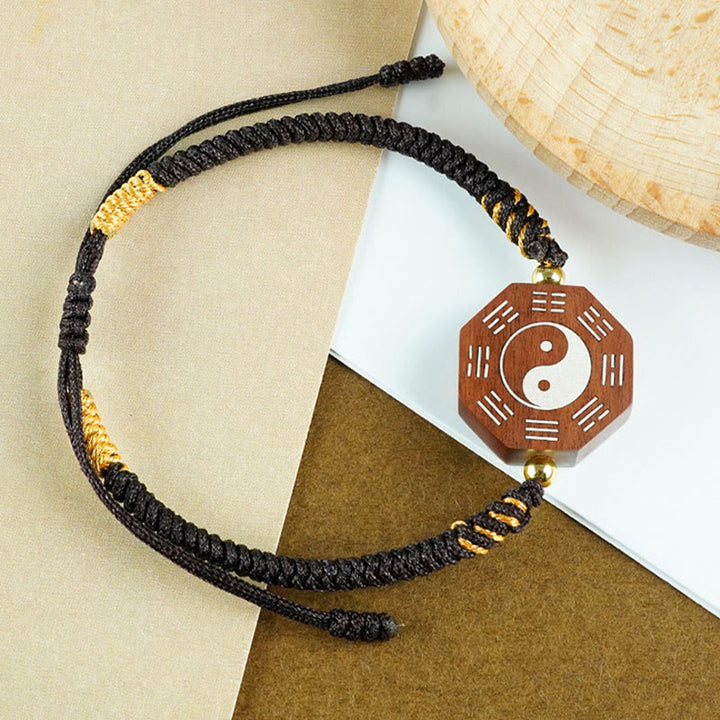 Bracelet de protection de la Grande Ourse en Buddha Stones, petite feuille, bois de santal rouge, bois de jujubier, bois d'ébène, incrustation d'argent, Yin Yang, Bagua