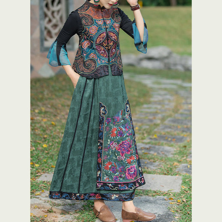 Gilet sans manches avec broderie de fleurs style vintage et Buddha Stones - image 11