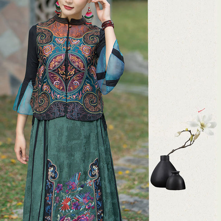 Gilet sans manches avec broderie de fleurs style vintage et Buddha Stones - image 14