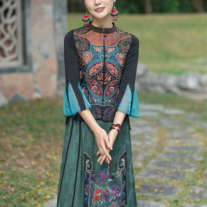 Gilet sans manches avec broderie de fleurs style vintage et Buddha Stones - image 10