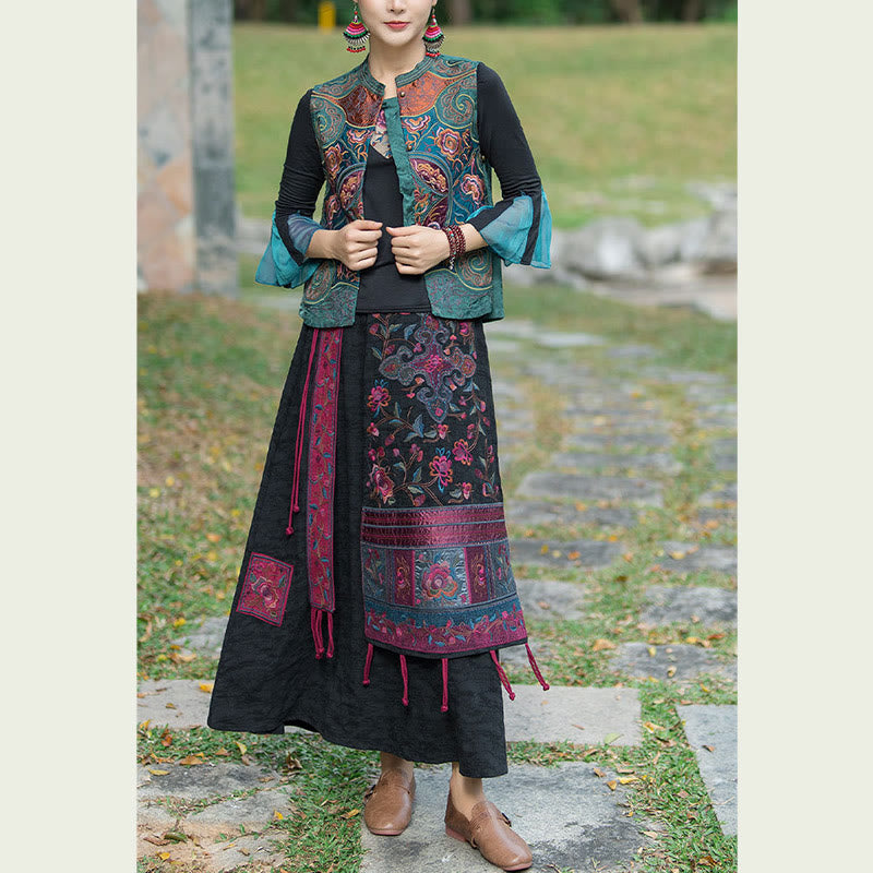 Gilet sans manches avec broderie de fleurs style vintage et Buddha Stones - image 4