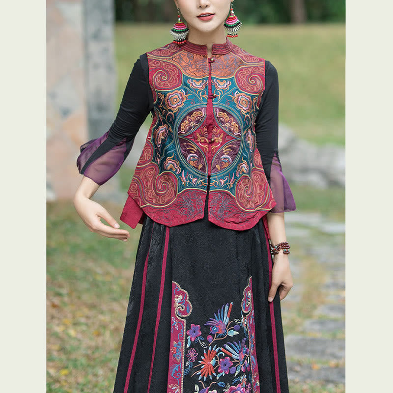 Gilet sans manches avec broderie de fleurs style vintage et Buddha Stones - image 19