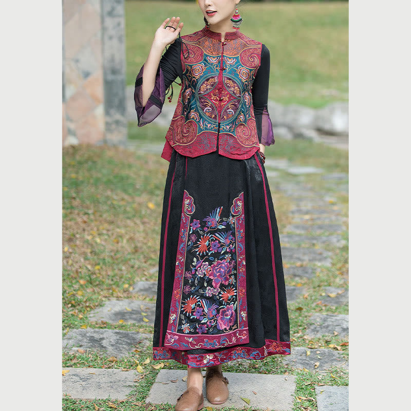 Gilet sans manches avec broderie de fleurs style vintage et Buddha Stones - image 22