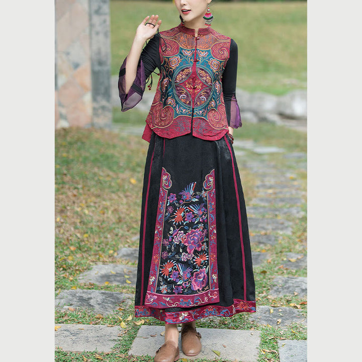 Gilet sans manches avec broderie de fleurs style vintage et Buddha Stones - image 22