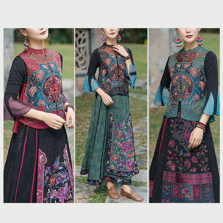 Gilet sans manches avec broderie de fleurs style vintage et Buddha Stones - image 29