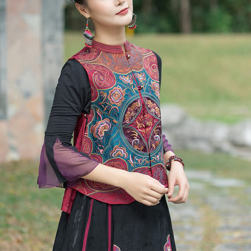 Gilet sans manches avec broderie de fleurs style vintage et Buddha Stones - image 18