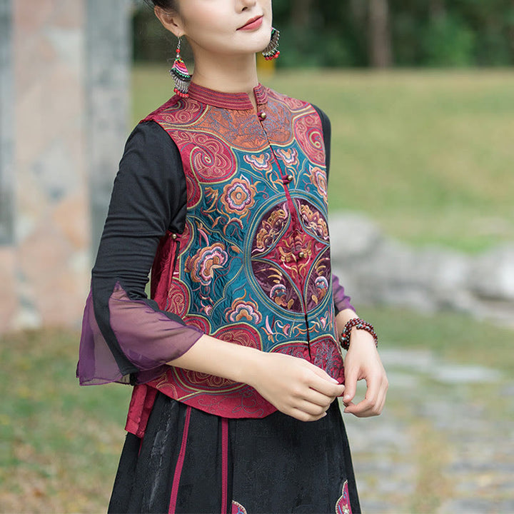 Gilet sans manches avec broderie de fleurs style vintage et Buddha Stones - image 18