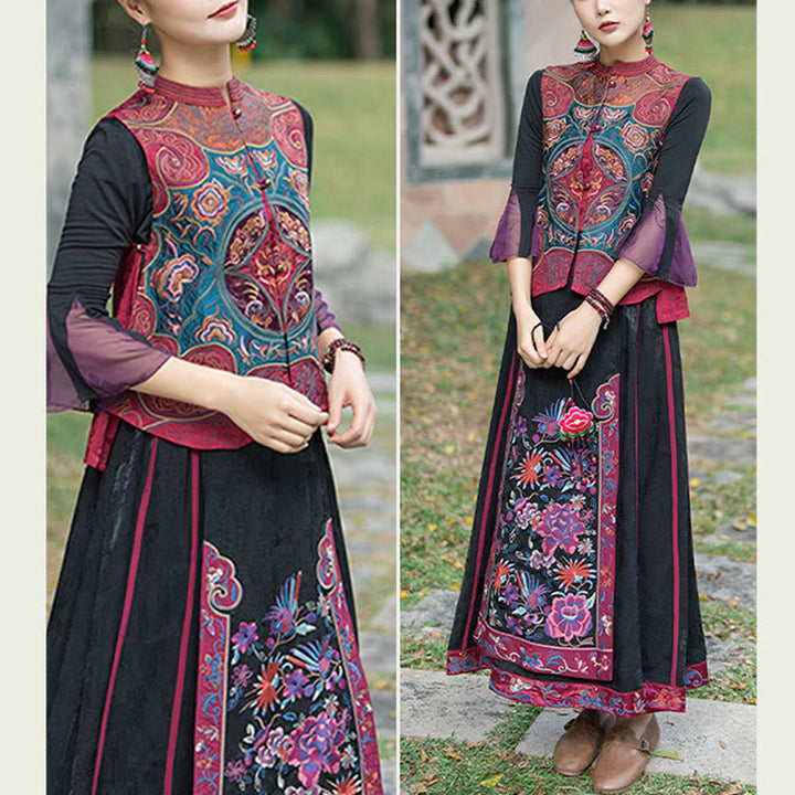 Gilet sans manches avec broderie de fleurs style vintage et Buddha Stones - image 21