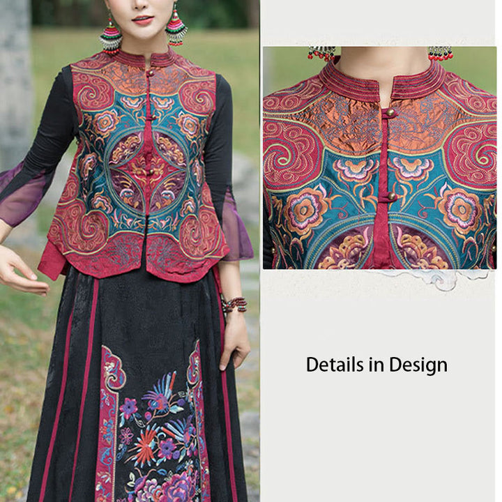 Gilet sans manches avec broderie de fleurs style vintage et Buddha Stones - image 25