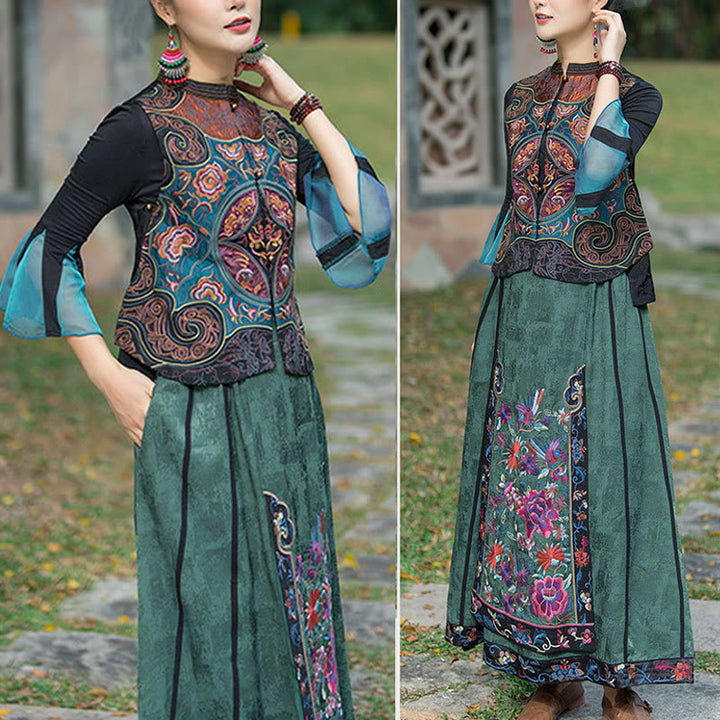 Gilet sans manches avec broderie de fleurs style vintage et Buddha Stones - image 15