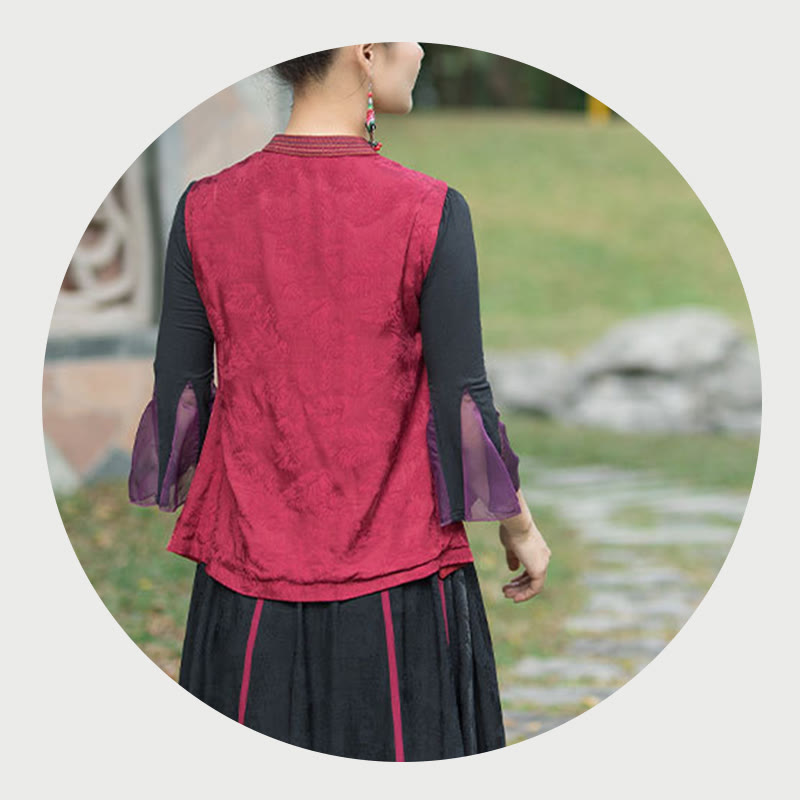 Gilet sans manches avec broderie de fleurs style vintage et Buddha Stones - image 28