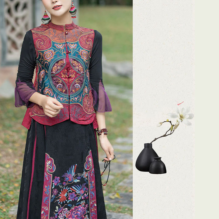 Gilet sans manches avec broderie de fleurs style vintage et Buddha Stones - image 27