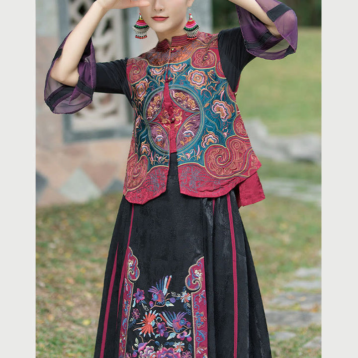 Gilet sans manches avec broderie de fleurs style vintage et Buddha Stones - image 20