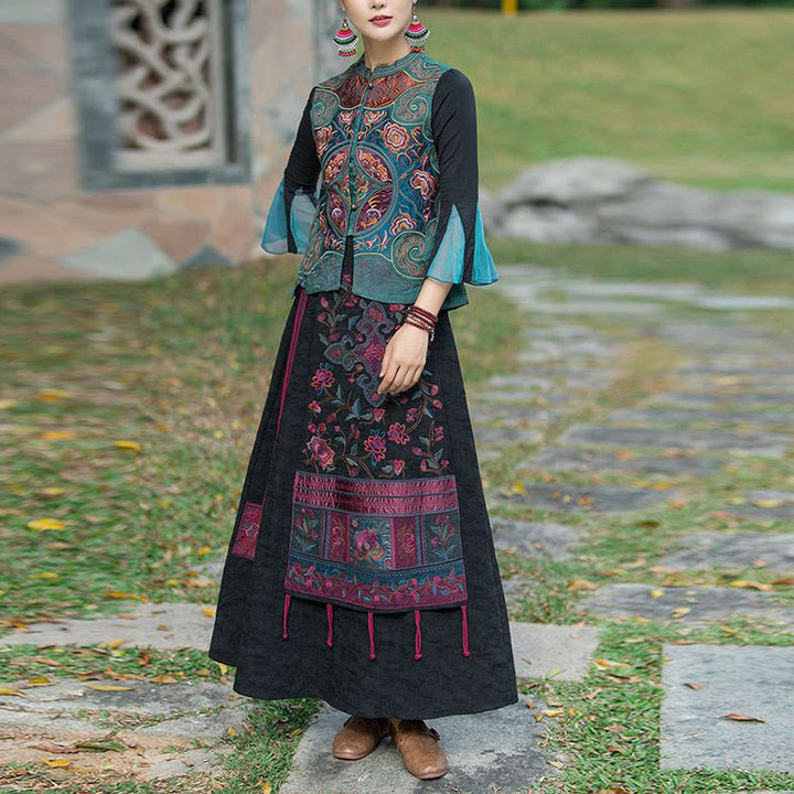 Gilet sans manches avec broderie de fleurs style vintage et Buddha Stones - image 2