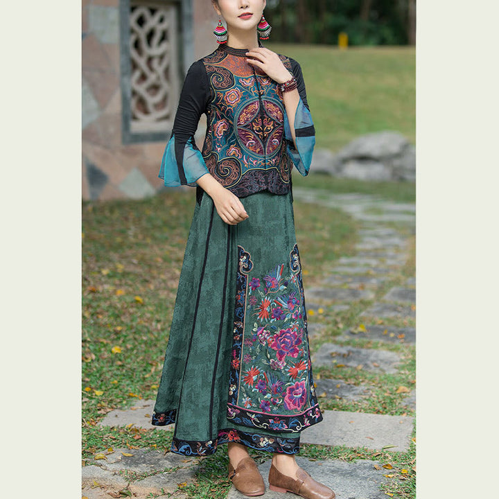 Gilet sans manches avec broderie de fleurs style vintage et Buddha Stones - image 13