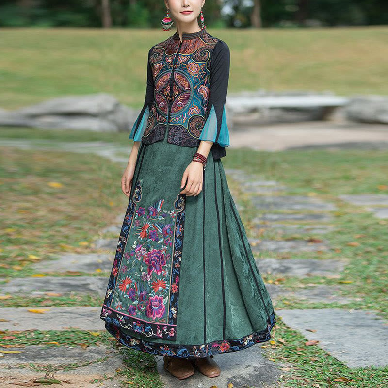 Gilet sans manches avec broderie de fleurs style vintage et Buddha Stones - image 12