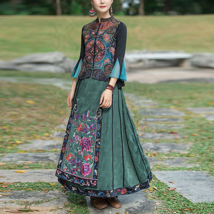 Gilet sans manches avec broderie de fleurs style vintage et Buddha Stones - image 12