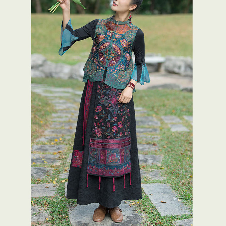 Gilet sans manches avec broderie de fleurs style vintage et Buddha Stones - image 3