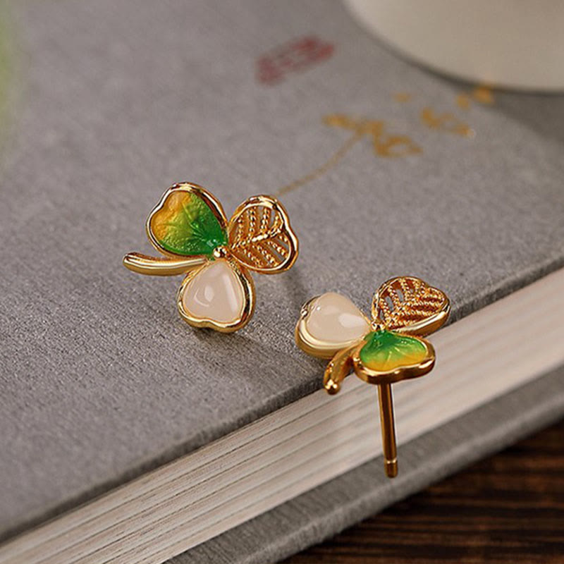 Buddha Stones en jade Hetian porte-bonheur et trèfle