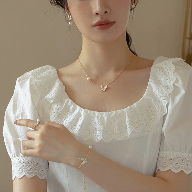 Ensemble de boucles d'oreilles, collier, bracelet, pendentif, bague, collier, pendentif, pierre de Tridacna, perles, cuivre plaqué or 14 carats , Buddha Stones