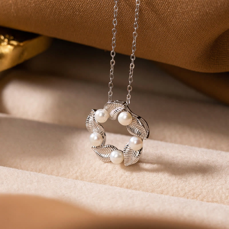 Ensemble de boucles d'oreilles, collier, pendentif, bague et bague en argent sterling 925 avec perles et feuilles de Buddha Stones - Collier - image 1