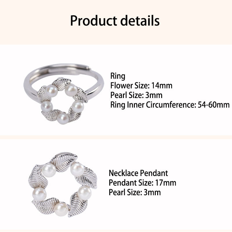 Ensemble de boucles d'oreilles, collier, pendentif, bague et bague en argent sterling 925 avec perles et feuilles de Buddha Stones - image 5