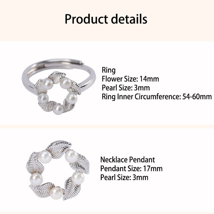 Ensemble de boucles d'oreilles, collier, pendentif, bague et bague en argent sterling 925 avec perles et feuilles de Buddha Stones - image 5