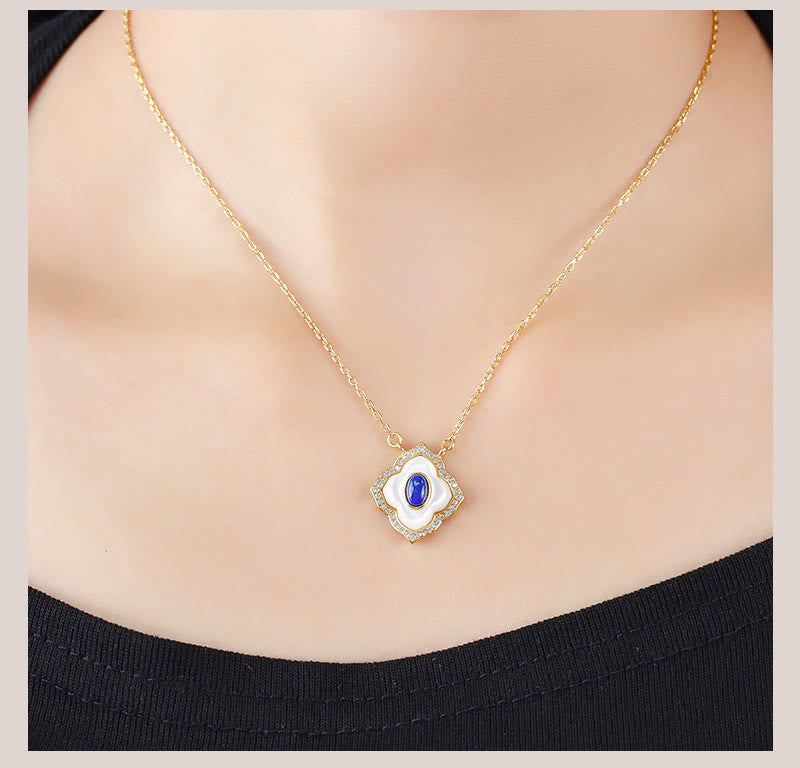 Ensemble de bijoux avec boucles d'oreilles, collier et pendentif en argent Buddha Stones 925 avec pierre de tridacna et lazurite prismatique - image 4