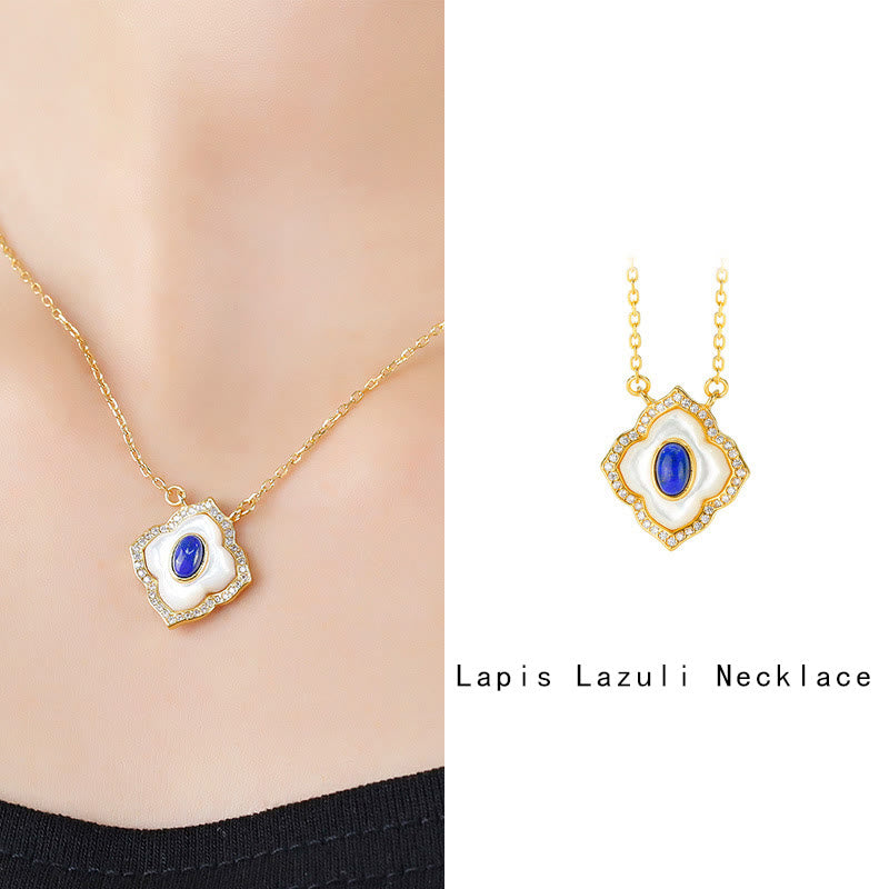 Ensemble de bijoux avec boucles d'oreilles, collier et pendentif en argent Buddha Stones 925 avec pierre de tridacna et lazurite prismatique - image 5