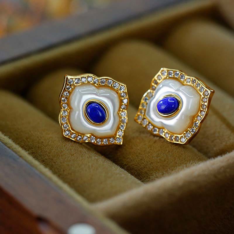 Ensemble de bijoux avec boucles d'oreilles, collier et pendentif en argent Buddha Stones 925 avec pierre de tridacna et lazurite prismatique - Boucles d'oreilles - image 6