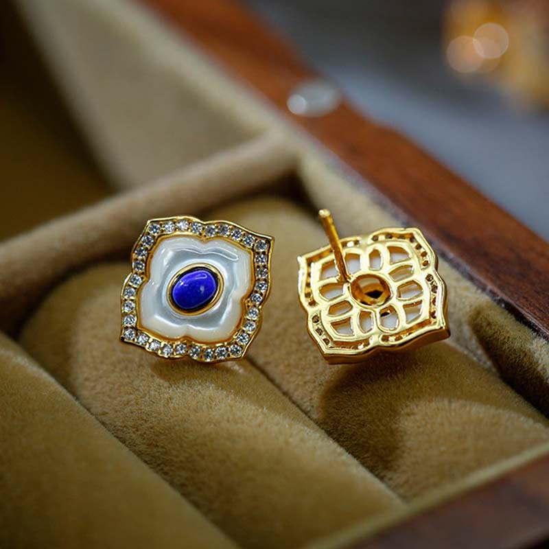 Ensemble de bijoux avec boucles d'oreilles, collier et pendentif en argent Buddha Stones 925 avec pierre de tridacna et lazurite prismatique - image 8