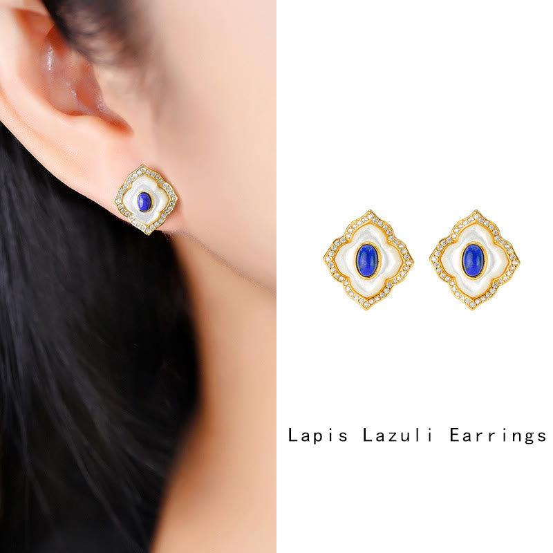 Ensemble de bijoux avec boucles d'oreilles, collier et pendentif en argent Buddha Stones 925 avec pierre de tridacna et lazurite prismatique - image 10