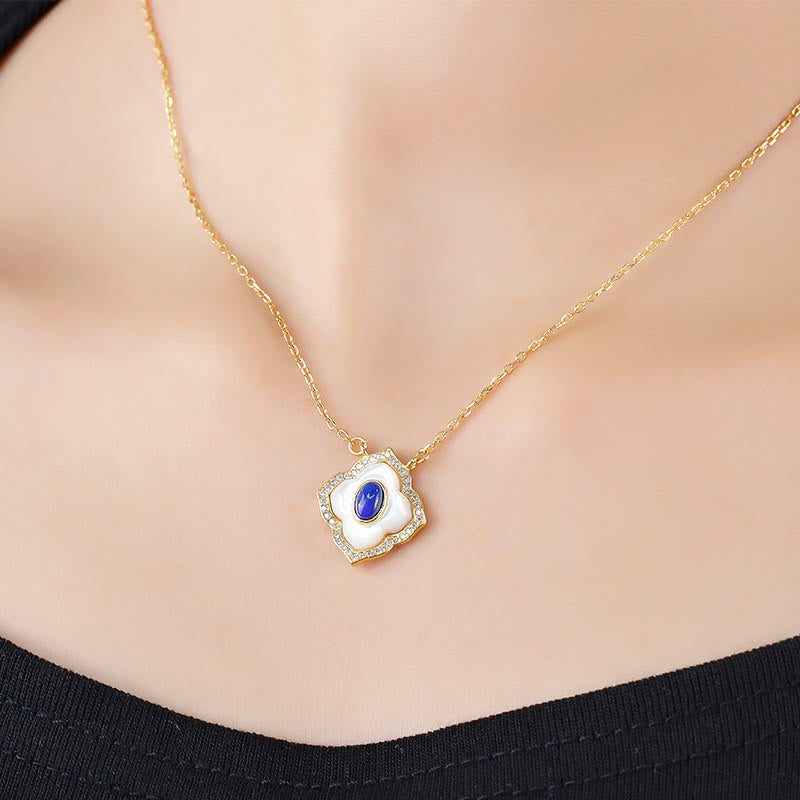 Ensemble de bijoux avec boucles d'oreilles, collier et pendentif en argent Buddha Stones 925 avec pierre de tridacna et lazurite prismatique - image 3