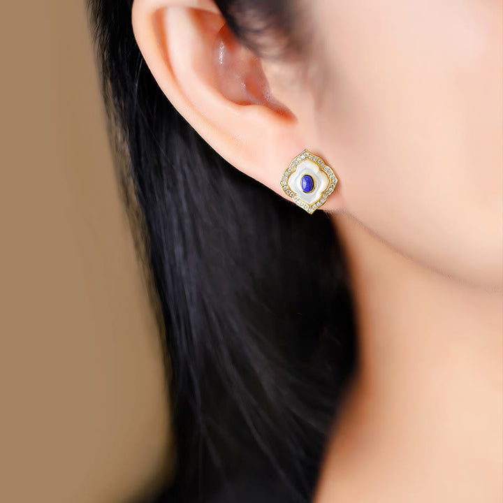 Ensemble de bijoux avec boucles d'oreilles, collier et pendentif en argent Buddha Stones 925 avec pierre de tridacna et lazurite prismatique - image 9