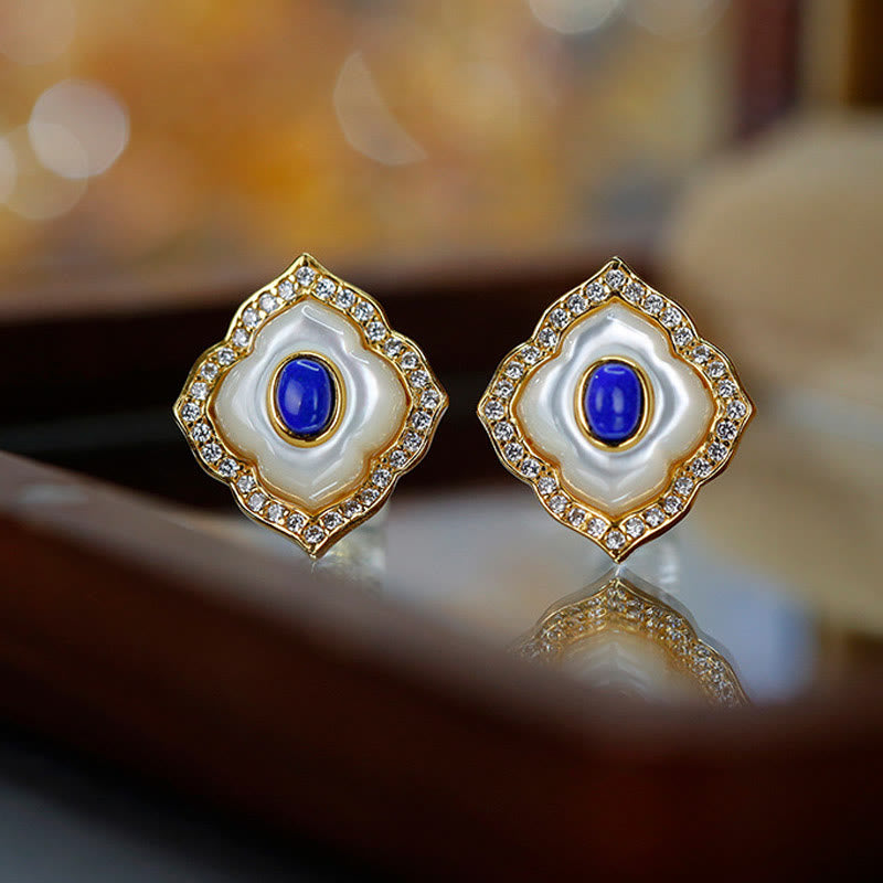 Ensemble de bijoux avec boucles d'oreilles, collier et pendentif en argent Buddha Stones 925 avec pierre de tridacna et lazurite prismatique - image 7