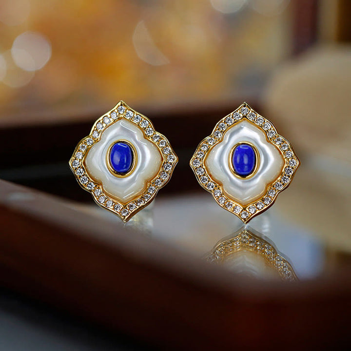 Ensemble de bijoux avec boucles d'oreilles, collier et pendentif en argent Buddha Stones 925 avec pierre de tridacna et lazurite prismatique - image 7