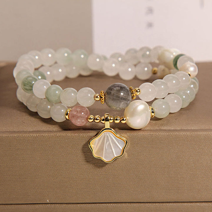 Bracelet porte-bonheur double couche en jade et Buddha Stones
