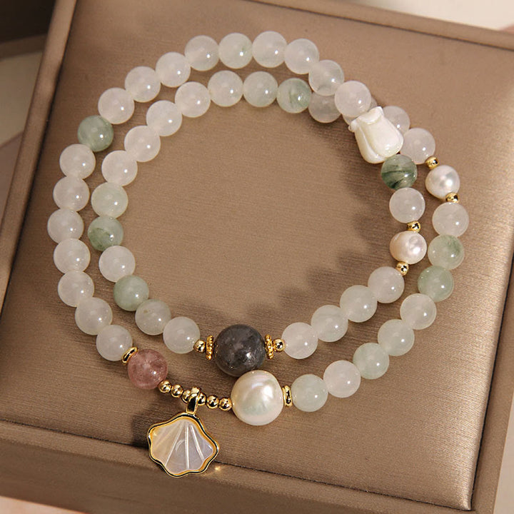 Bracelet porte-bonheur double couche en jade et Buddha Stones