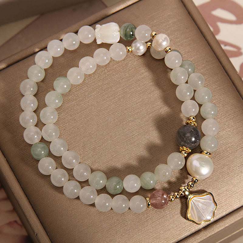 Bracelet porte-bonheur double couche en jade et Buddha Stones