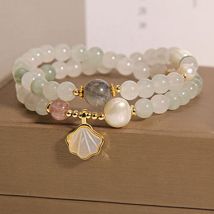 Bracelet porte-bonheur double couche en jade et Buddha Stones