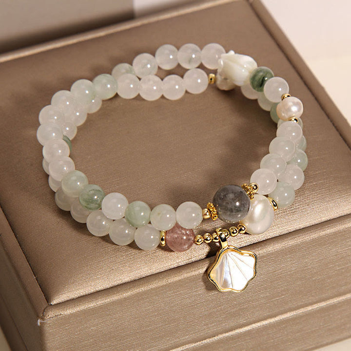 Bracelet porte-bonheur double couche en jade et Buddha Stones