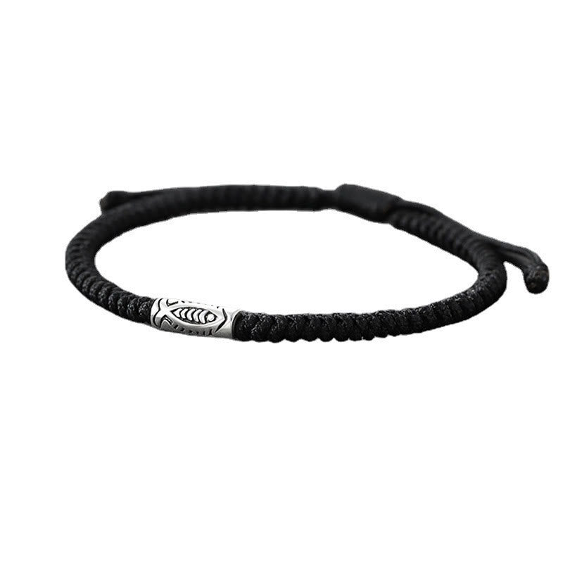 Bracelet en corde noire Buddha Stones et poisson koï du Tibet