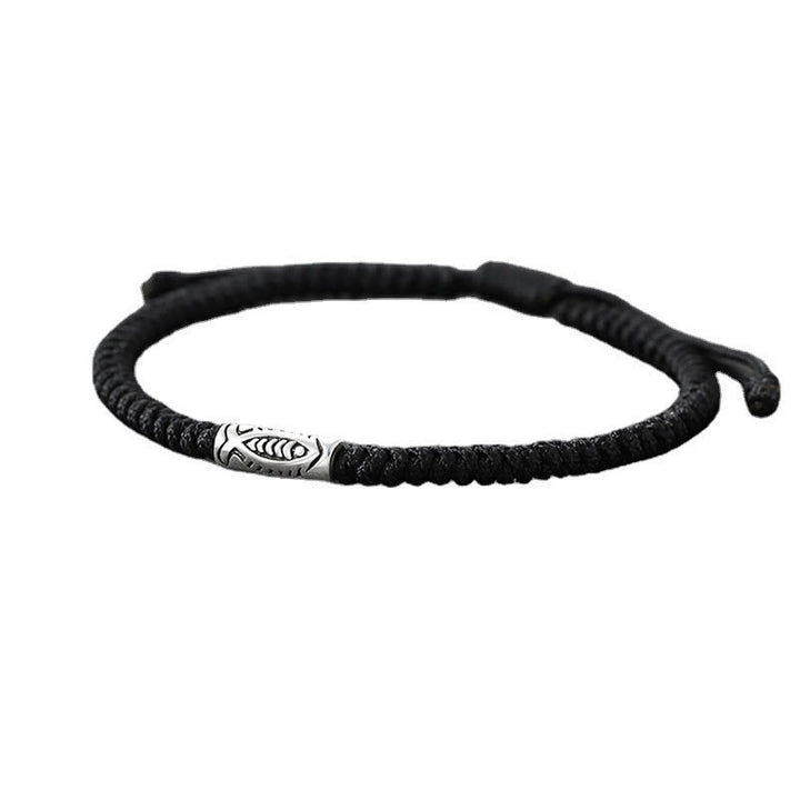 Bracelet en corde noire Buddha Stones et poisson koï du Tibet