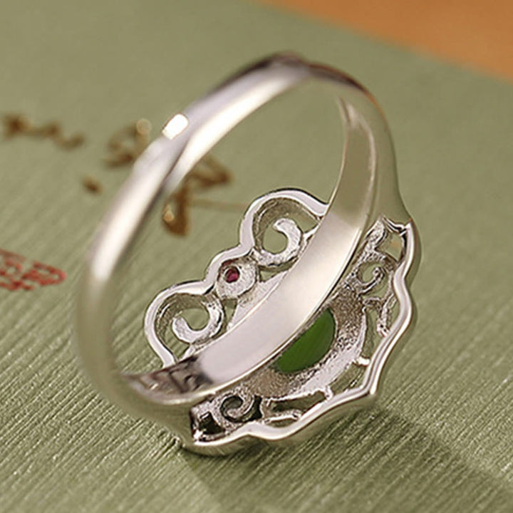 Ensemble de boucles d'oreilles et bague porte-bonheur en argent sterling 925 avec Buddha Stones en jade cyan Hetian naturel
