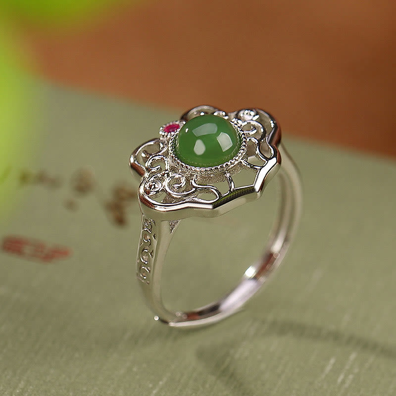 Ensemble de boucles d'oreilles et bague porte-bonheur en argent sterling 925 avec Buddha Stones en jade cyan Hetian naturel