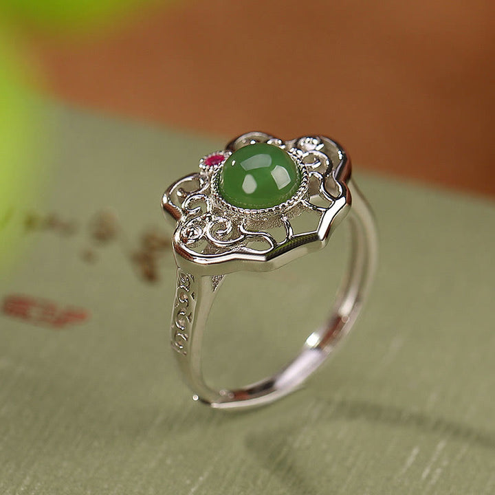 Ensemble de boucles d'oreilles et bague porte-bonheur en argent sterling 925 avec Buddha Stones en jade cyan Hetian naturel