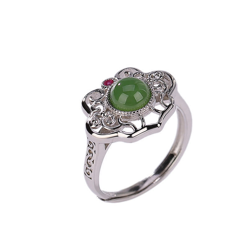 Ensemble de boucles d'oreilles et bague porte-bonheur en argent sterling 925 avec Buddha Stones en jade cyan Hetian naturel