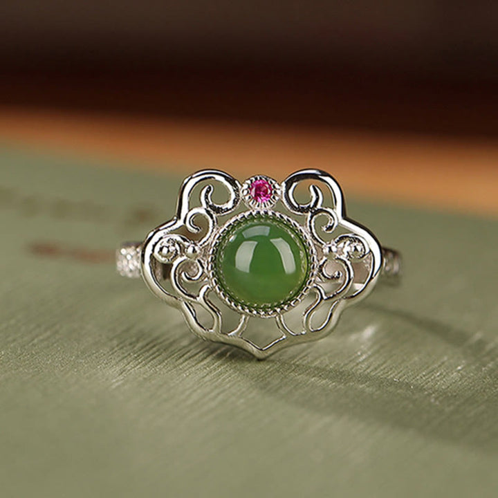 Ensemble de boucles d'oreilles et bague porte-bonheur en argent sterling 925 avec Buddha Stones en jade cyan Hetian naturel