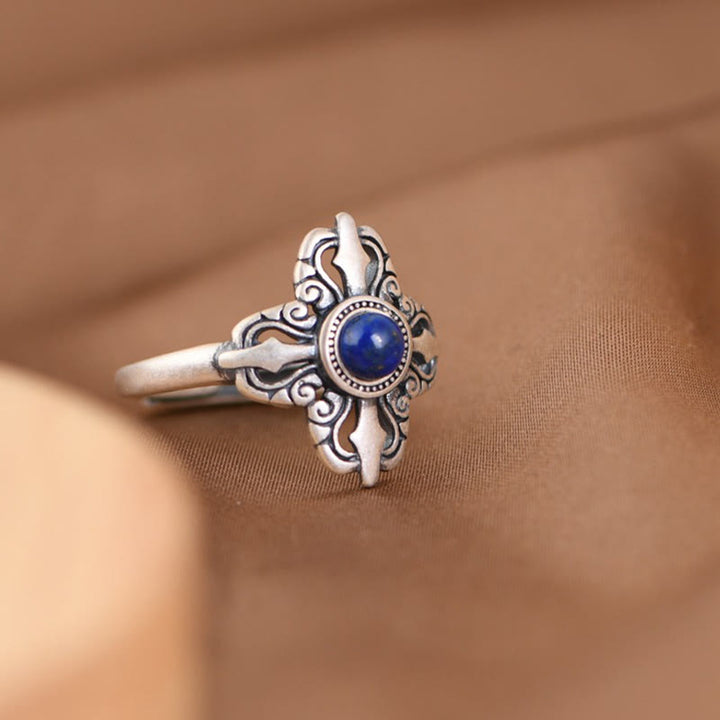 Bague ajustable en argent sterling 925 et lazurite naturelle, Buddha Stones du Tibet. - image 3